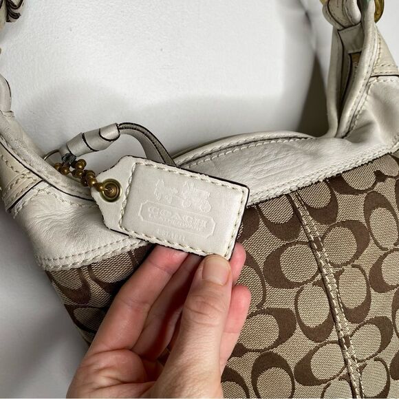 COACH Signature 2000’s Era Vintage Khaki, Brown, Ivory Bucket Adjustable Bag - Picture 8 of 13